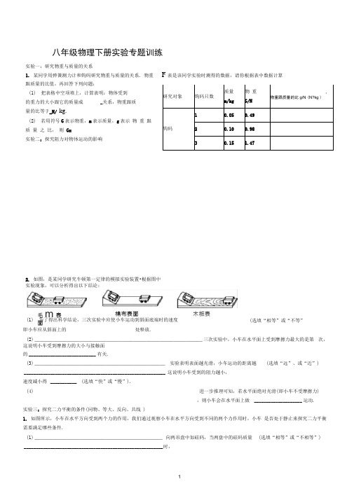 人教版八年级物理下册实验专题复习