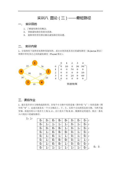 实训十二 图论(三)——最短路径