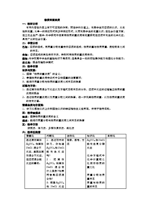 沪教版高中化学高一下册-5.2 认识物质的量浓度  教案设计