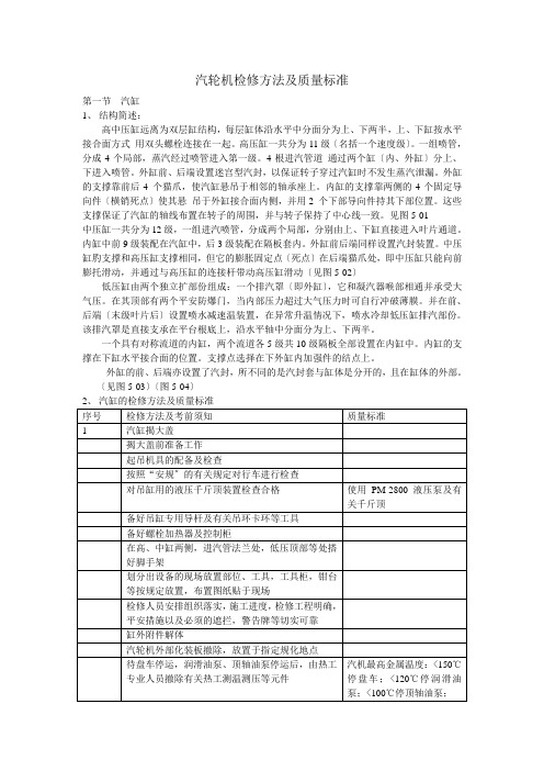 汽轮机检修方法及质量标准330MW