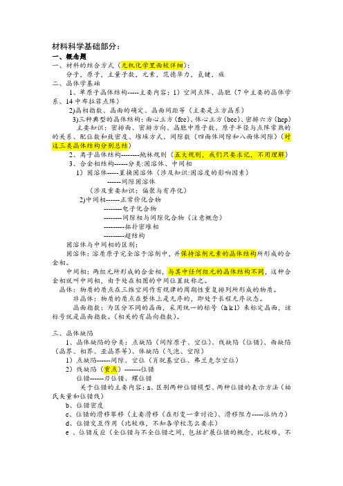 材料科学基础部分知识框架