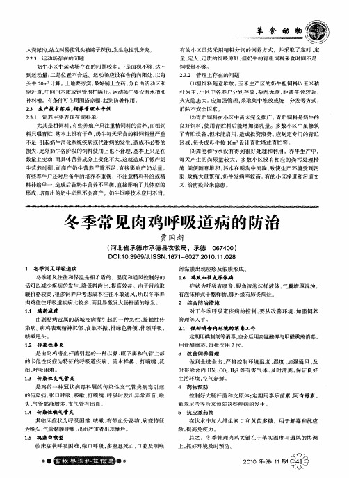 冬季常见肉鸡呼吸道病的防治