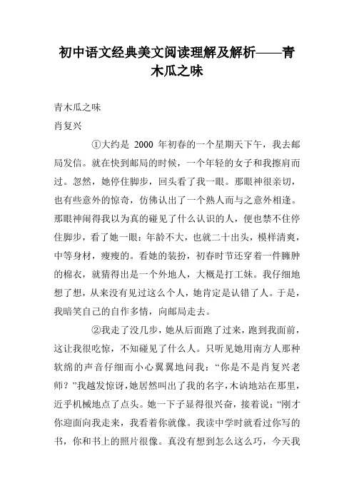 初中语文经典美文阅读理解及解析——青木瓜之味