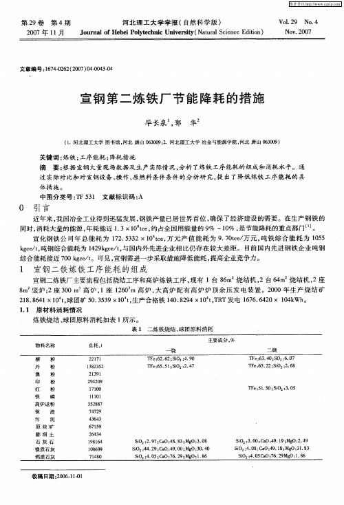 宣钢第二炼铁厂节能降耗的措施