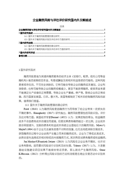 《企业融资风险与评估评价研究国内外文献综述6300字》