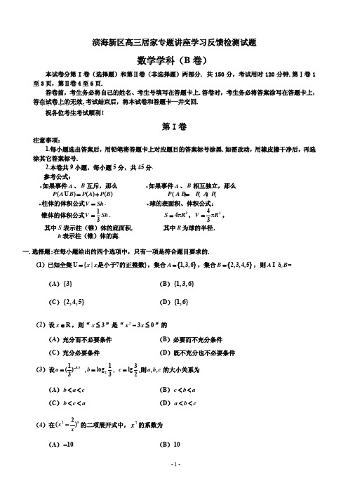 2020届天津市滨海新区高三居家专题讲座学习反馈检测数学试题(B卷) PDF版