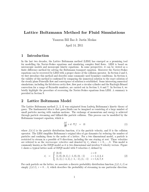 Lattice Boltzmann Method for Fluid Simulations