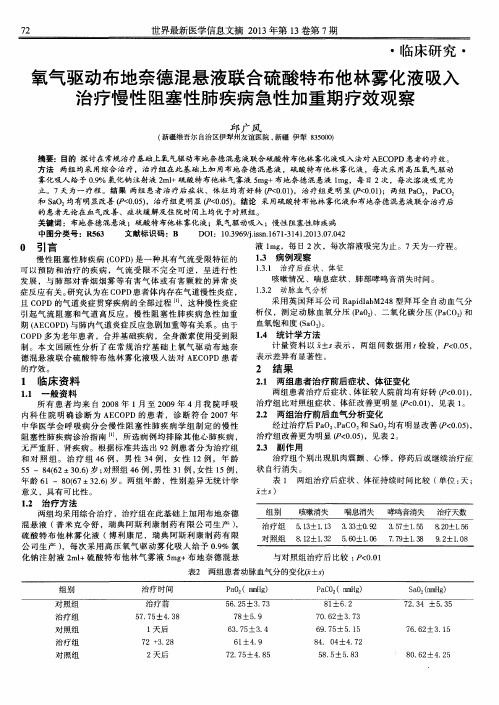 氧气驱动布地奈德混悬液联合硫酸特布他林雾化液吸入治疗慢性阻塞性肺疾病急性加重期疗效观察