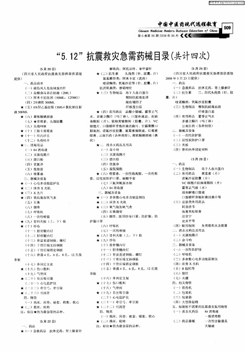 “5.12”抗震救灾急需药械目录(共计四次)