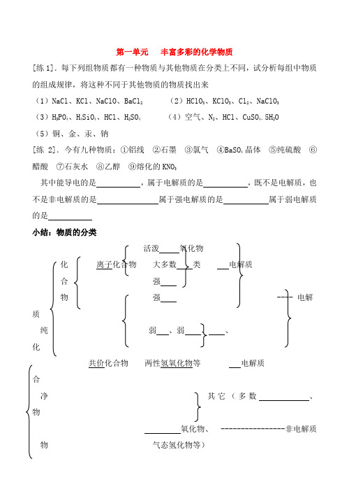 高一化学第一单元 丰富多彩的化学物质 复习学案