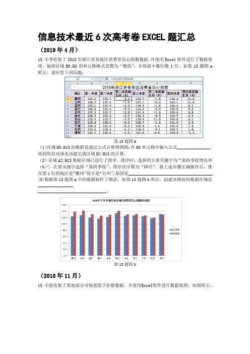 信息技术最近6次高考卷EXCEL题汇总