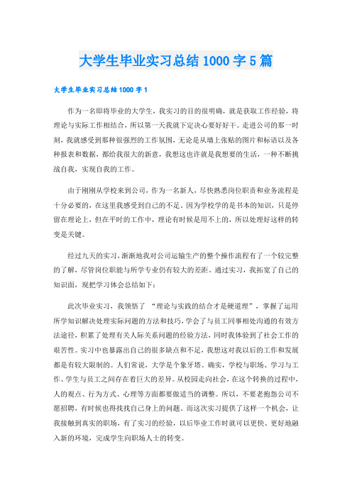 大学生毕业实习总结1000字5篇