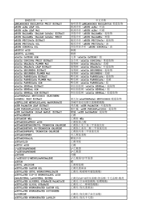 化妆品成分国际命名(INCI)中文译名