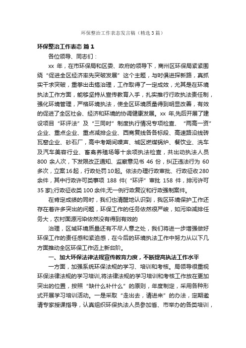 环保整治工作表态发言稿（精选3篇）