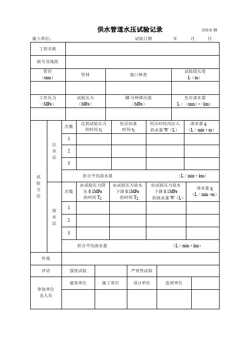 供水管道水压试验记录 试验表38.doc