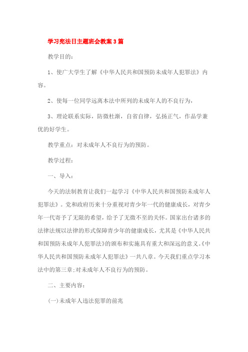 学习宪法日主题班会教案3篇