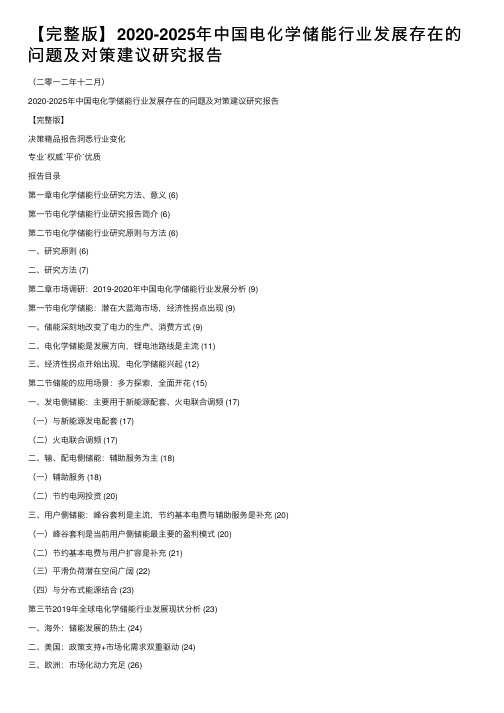 【完整版】2020-2025年中国电化学储能行业发展存在的问题及对策建议研究报告