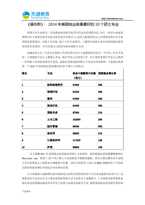 【天道独家】《福布斯》： 2014年美国就业前景最好的10个硕士专业