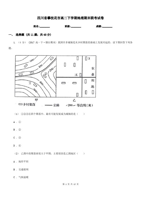 四川省攀枝花市高二下学期地理期末联考试卷