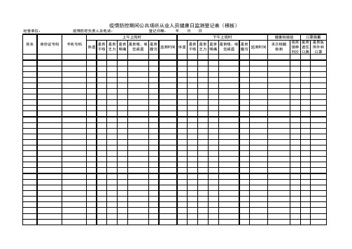 疫情防控期间公共场所从业人员健康日监测登记表(模板)