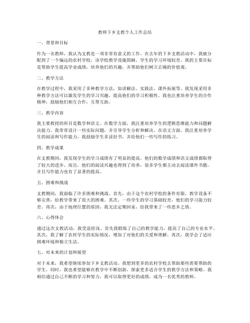 教师下乡支教个人工作总结