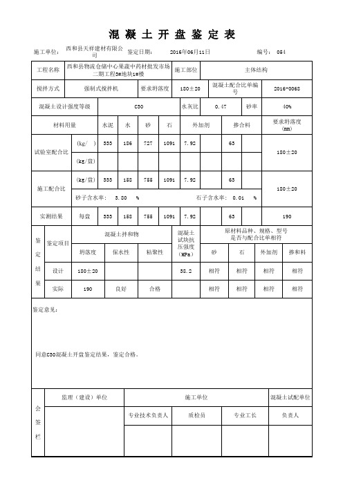 混凝土开盘鉴定表  C30