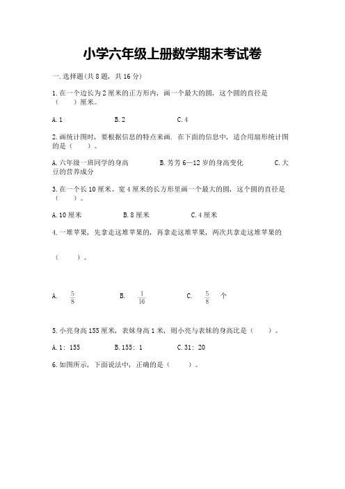 小学六年级上册数学期末考试卷含完整答案(必刷)