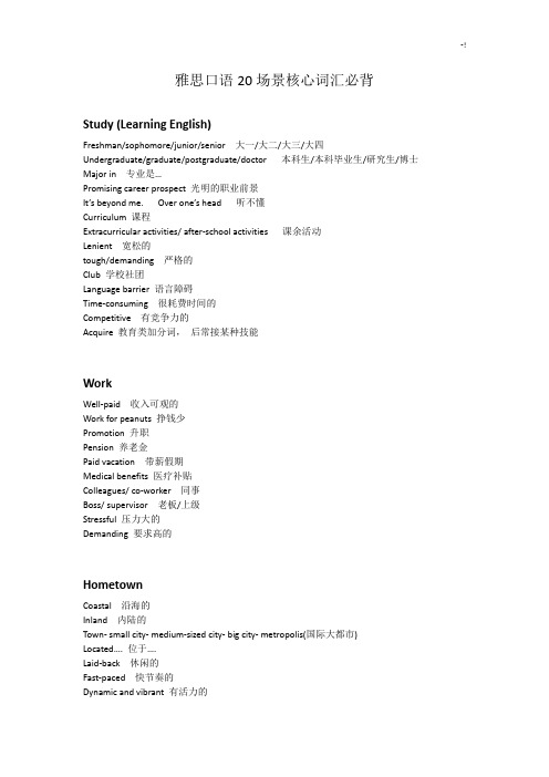 雅思口语20场景核心词汇资料