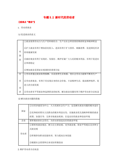 2018-2019学年高中政治 专题5.2 新时代的劳动者(讲)(提升版)新人教版必修1