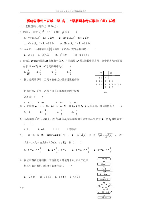 中学高二数学上学期期末考试试卷理