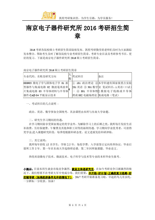 南京电子器件研究所2016考研招生简章