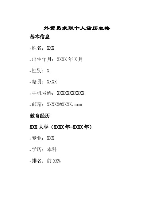 外贸员求职个人简历表格