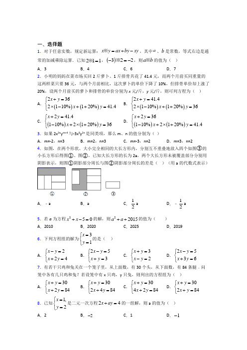 2021年七年级数学下册第八单元《二元一次方程组》经典练习卷(答案解析)(2)