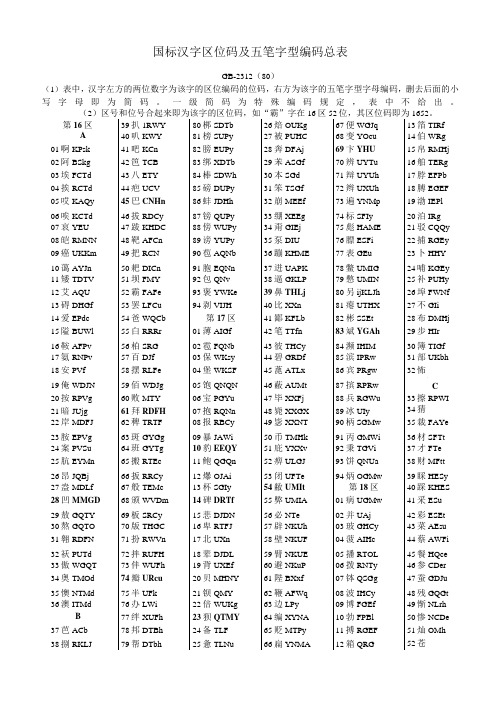 国标汉字区位码及五笔字型编码总表