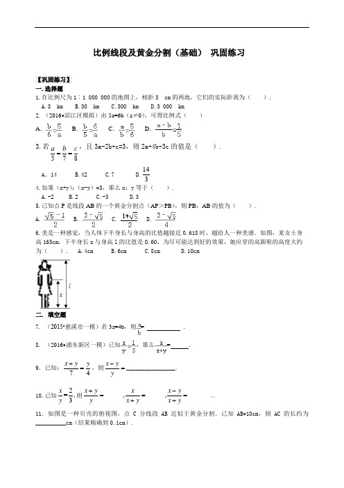 华东师大初中数学九年级上册424916比例线段及黄金分割(基础) 巩固练习[精选]