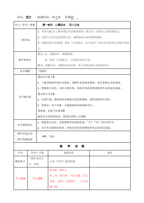 人教版高中语文选修“中国古代诗歌散文鉴赏”教案：第一单元第4课蜀相教案1