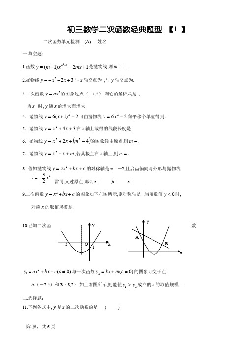 初三数学二次函数所有经典题型