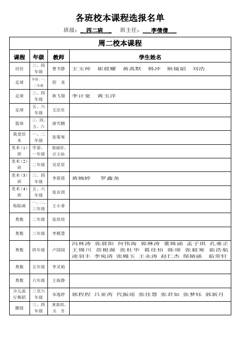 各班校本课程选报名单