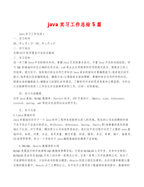 java实习工作总结5篇