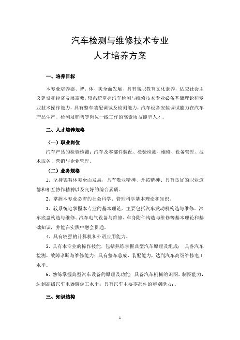 汽车检测与维修人才培养方案