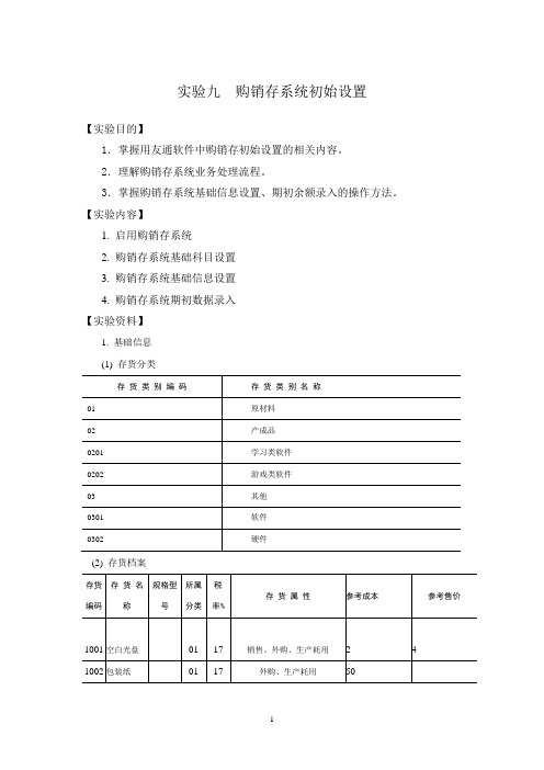 实验九  购销存系统初始设置