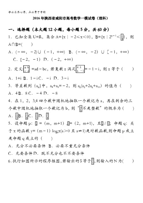 咸阳市2016届高考数学一模试卷(理科) 含解析