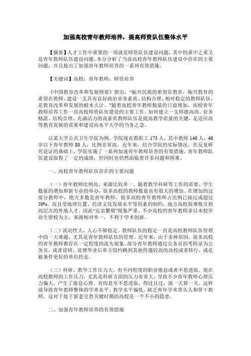 加强高校青年教师培养,提高师资队伍整体水平