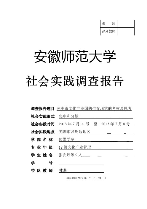 暑期社会实践调研报告——芜湖市文化产业园的相关考察