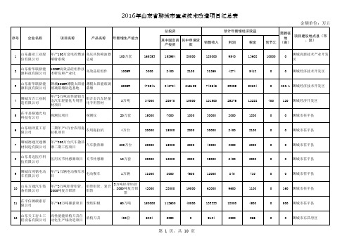 山东省聊城市重点技术改造项目汇总表