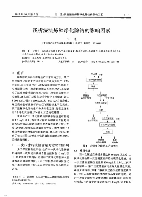 浅析湿法炼锌净化除钴的影响因素