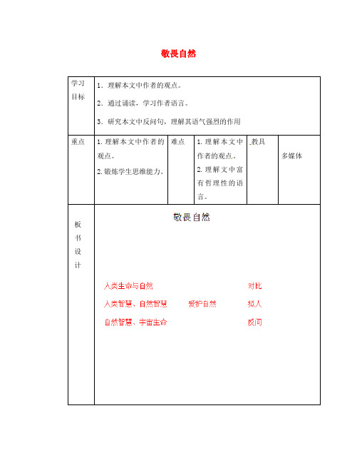 山东省临沂市蒙阴县第四中学八年级语文下册 11《敬畏自然》导学案(无答案) 新人教版