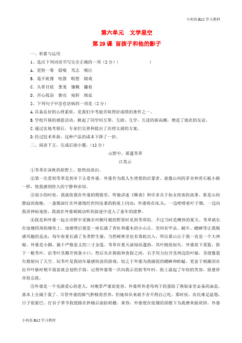 [学习资料]初中七年级语文上册 专题29 盲孩子和他的影子(练)(基础版,学生版)(新版)新人教版