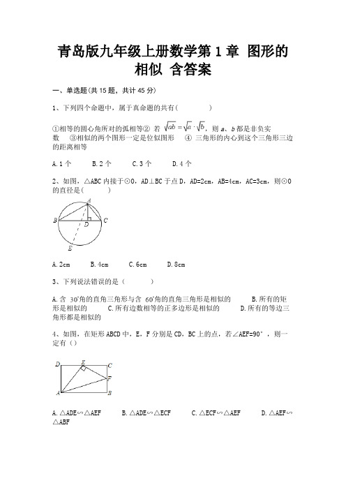 青岛版九年级上册数学第1章 图形的相似 含答案