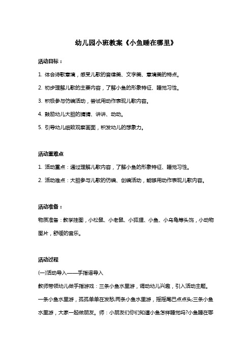 小班鱼儿睡在哪里教案与反思